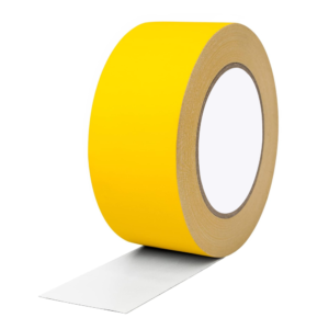 Close-up of Professional Grade Blue Gaffer Tape Roll, Non-Reflective, Hand Tearable Yellow