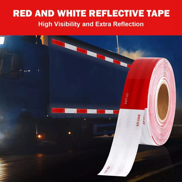 1 Foot Stripe DOT-C2 Conspicuity Checker Tape – Red and White Reflective Tape for Trailers