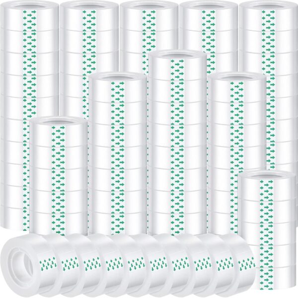 Strong Sticky Transparent Tape for Office, Home, and Gift Wrapping, Green 96 Rolls