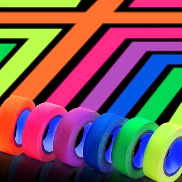 Fluorescent Neon Gaffer Tape Set, 6 Rolls, UV Reactive Glow in the Dark Tape for Creative Projects