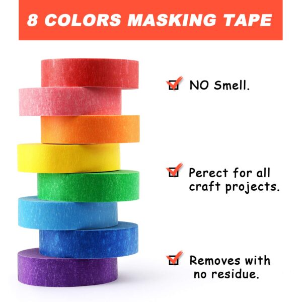 Thick and Durable Colored Masking Tape for DIY Projects - 8 Rolls of GQ PACKTAPES Rainbow Tape