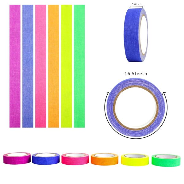 Neon Cloth Tape - Fluorescent Glow in The Dark UV Blacklight Tape (6 Colors)